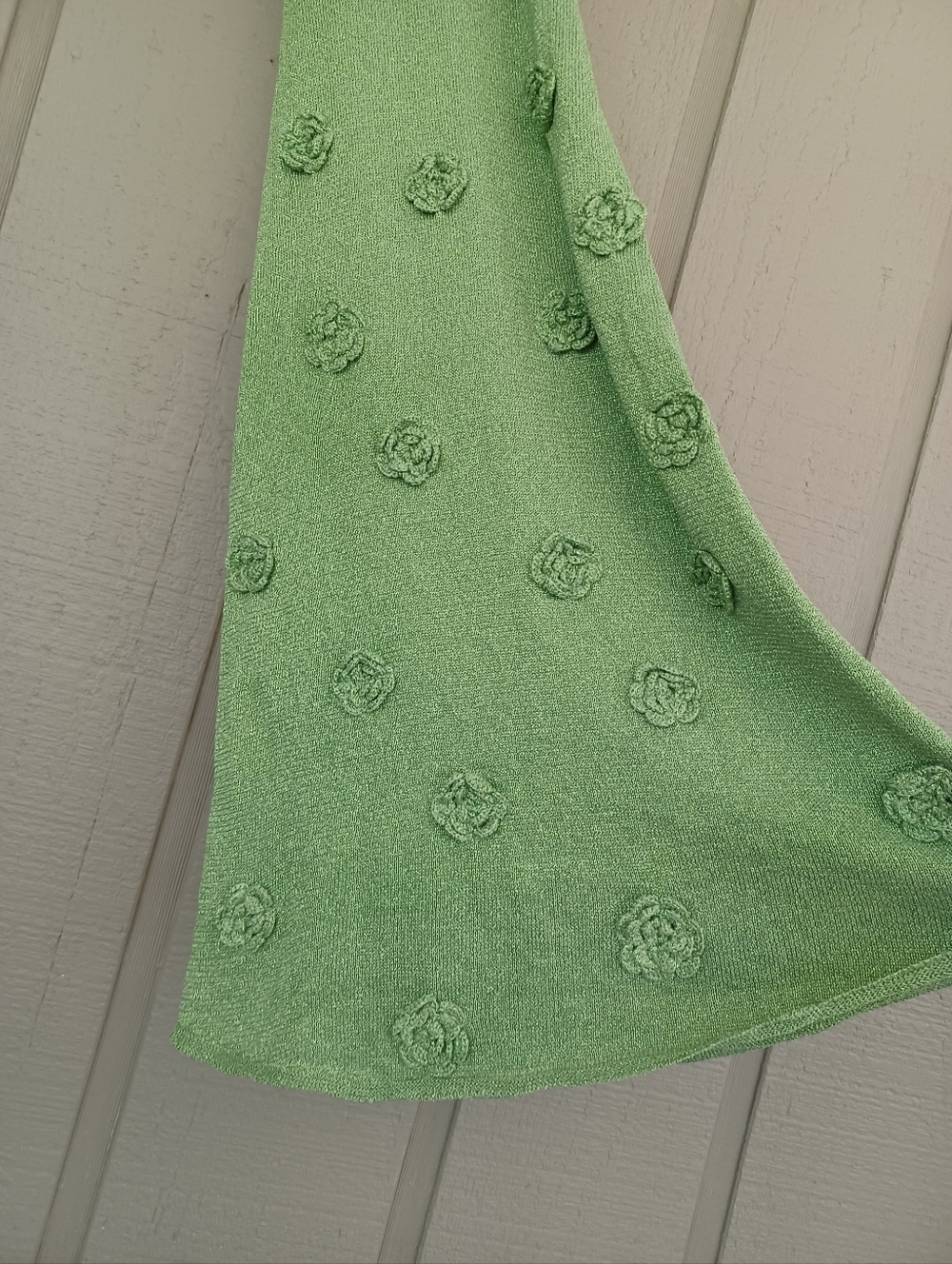 Meshki Suki Metallic Knit Maxi Dress Size M Women Tie Open Back In Pastel Green - Picture 4 of 15